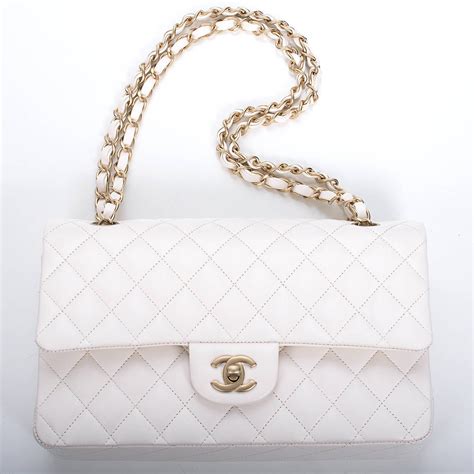 chanel white gold bag|chanel classic white handbag.